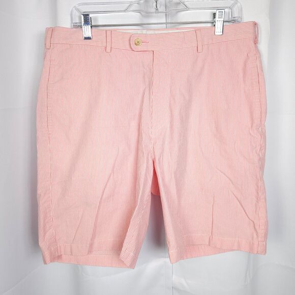 Peter Millar Mens 34 Pink White Striped Pima Cotton Golf Casual Chino Shorts - Picture 1 of 6